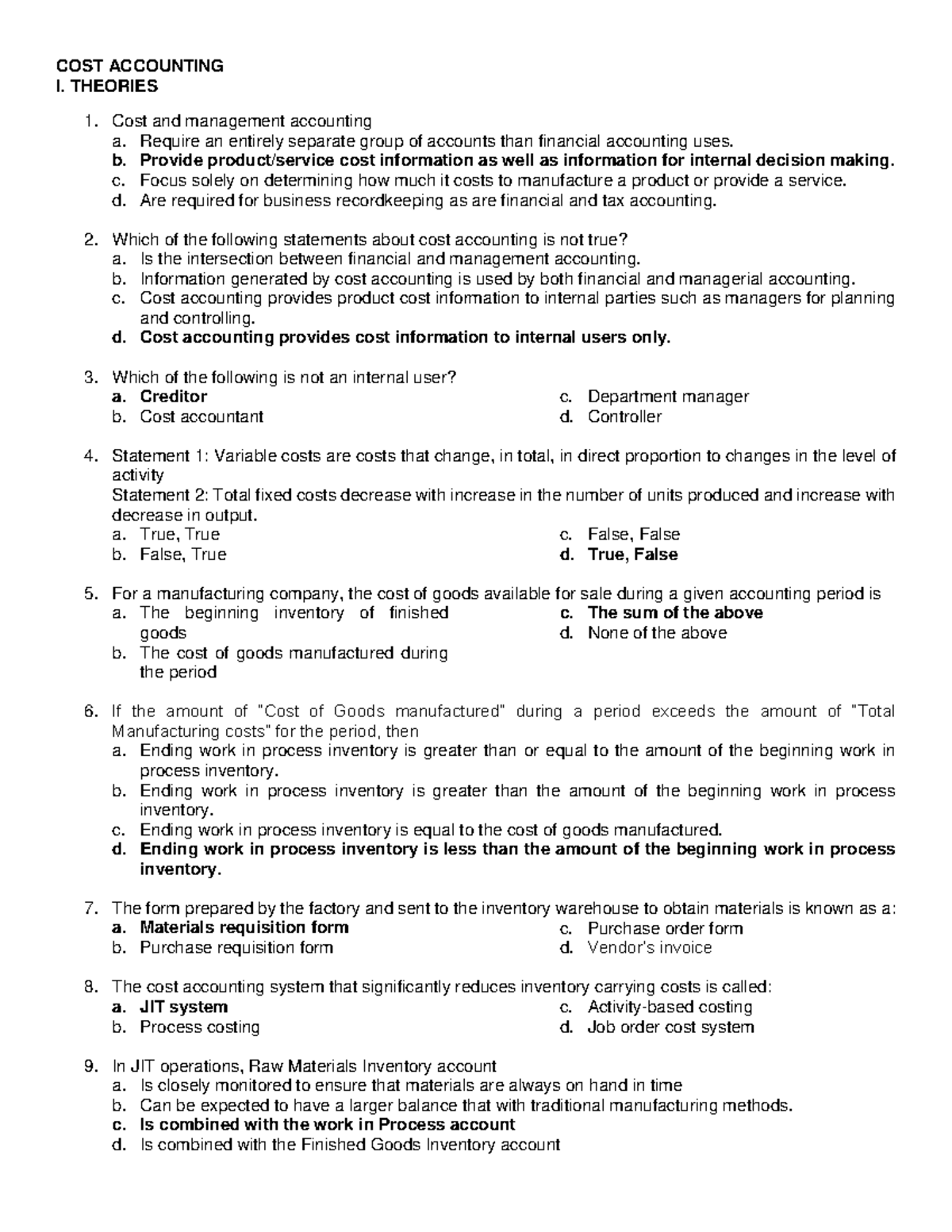COST Accounting Midterm Study Guide: Key Concepts & Problems - Studocu