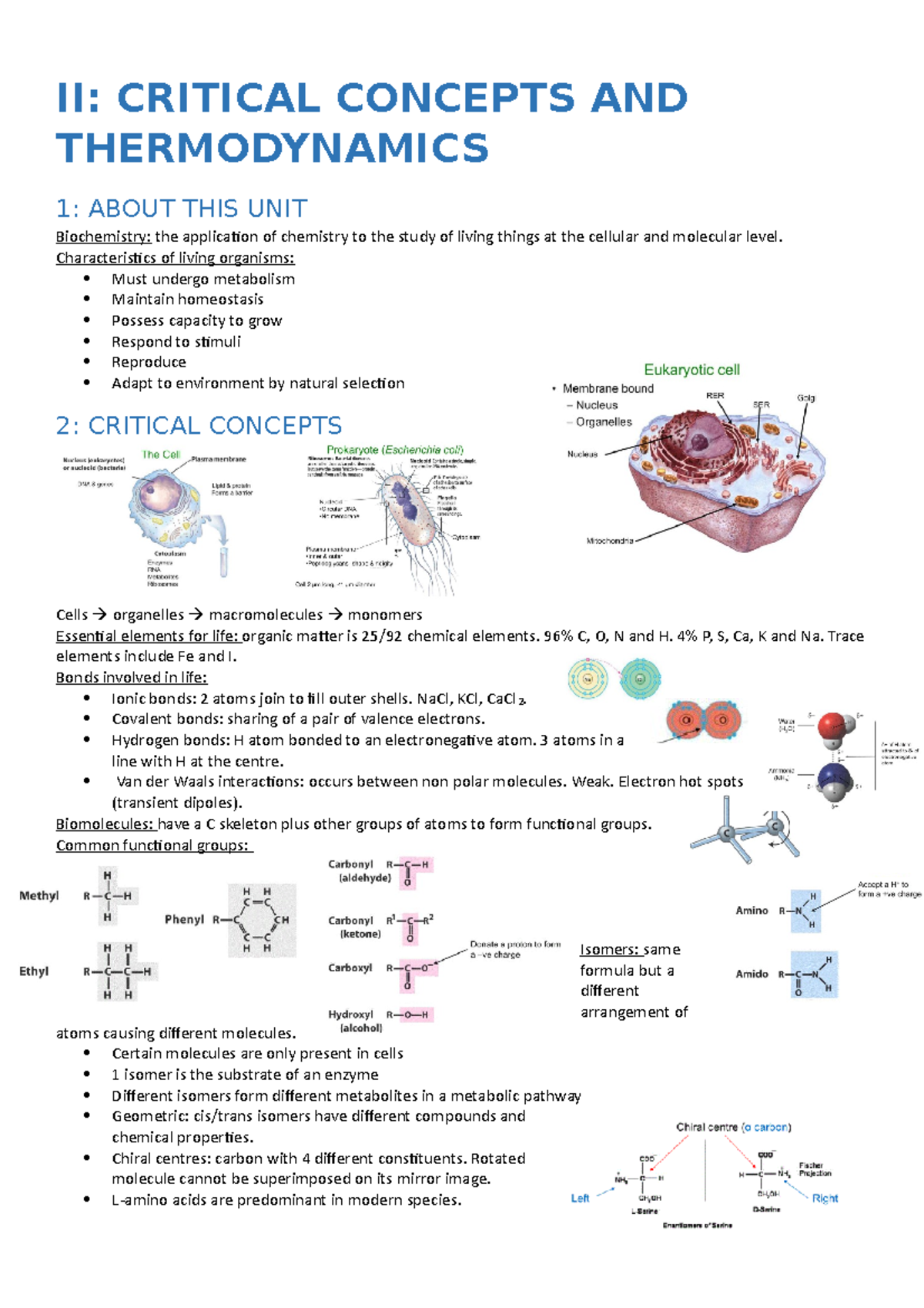 Biochemistry Concepts & Thermodynamics Lecture Notes (Course Code ...