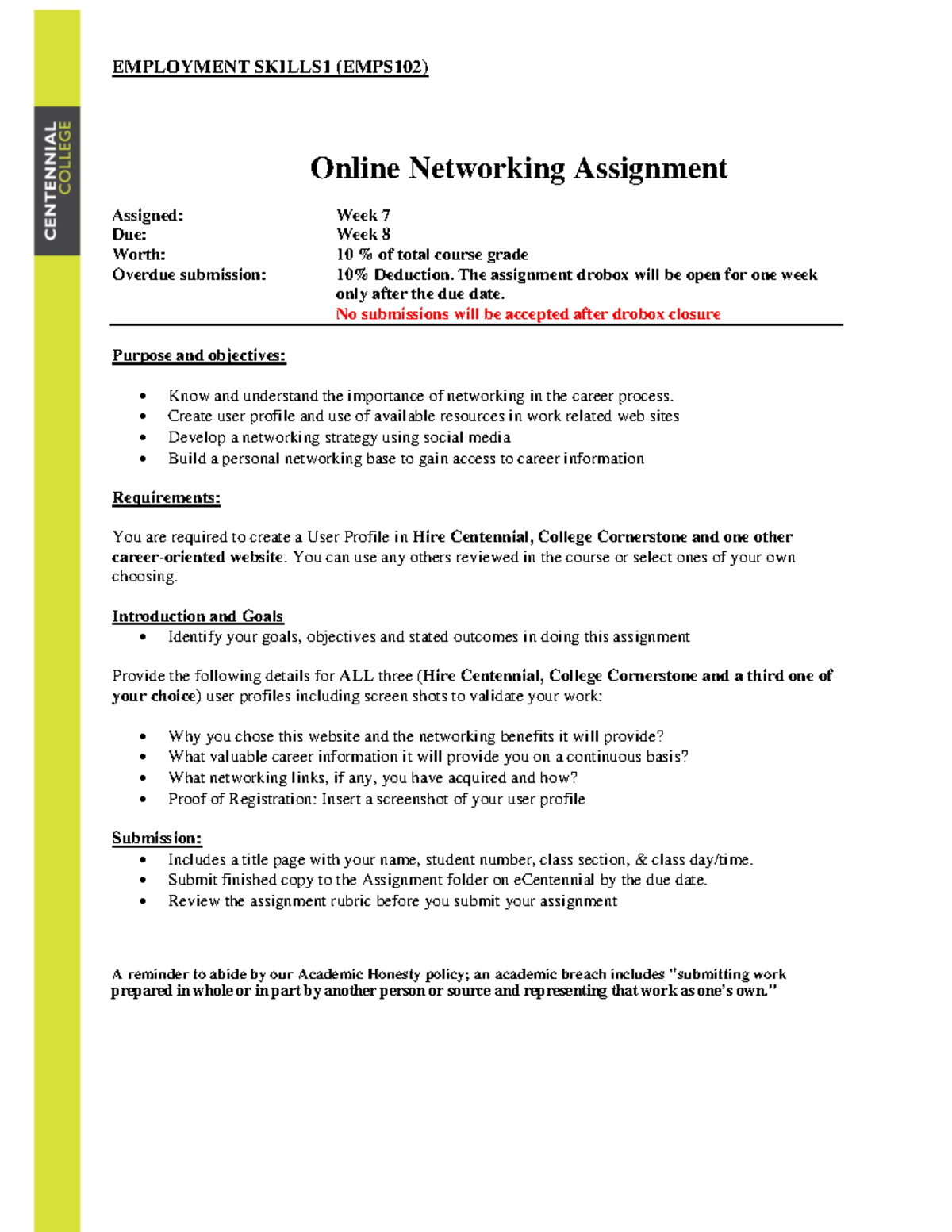 Online Networking Assignment - EMPLOYMENT SKILLS1 (EMPS102) Online ...