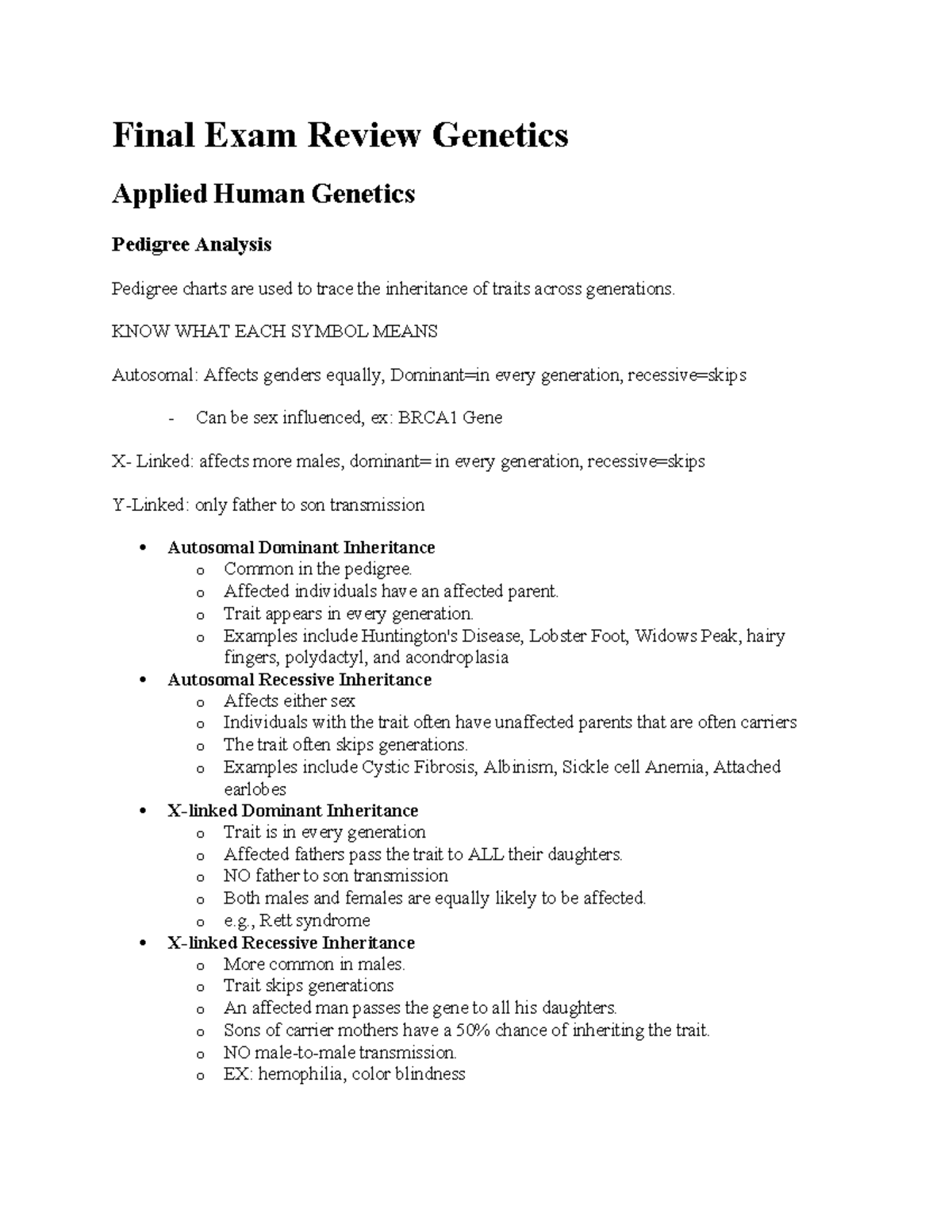 Genetics Final Exam Review: Key Concepts and Pedigree Analysis - Final ...