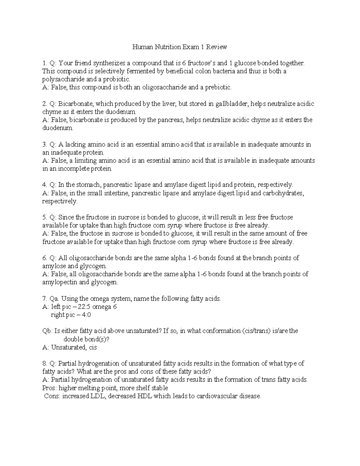 Human Nutrition Exam 1 Review Notes and Key Concepts - Studocu
