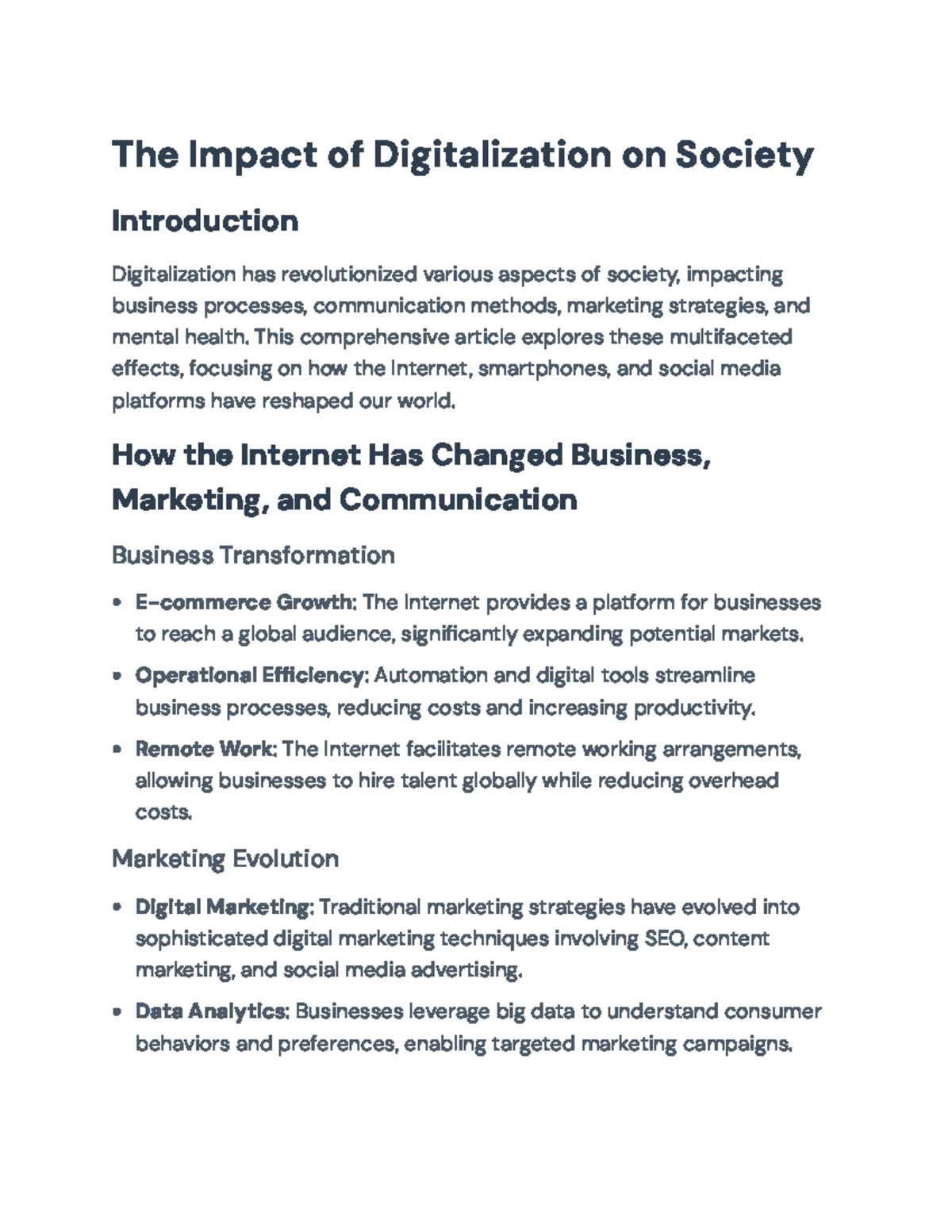 The Impact of Digitalization on Society: Business & Mental Health ...