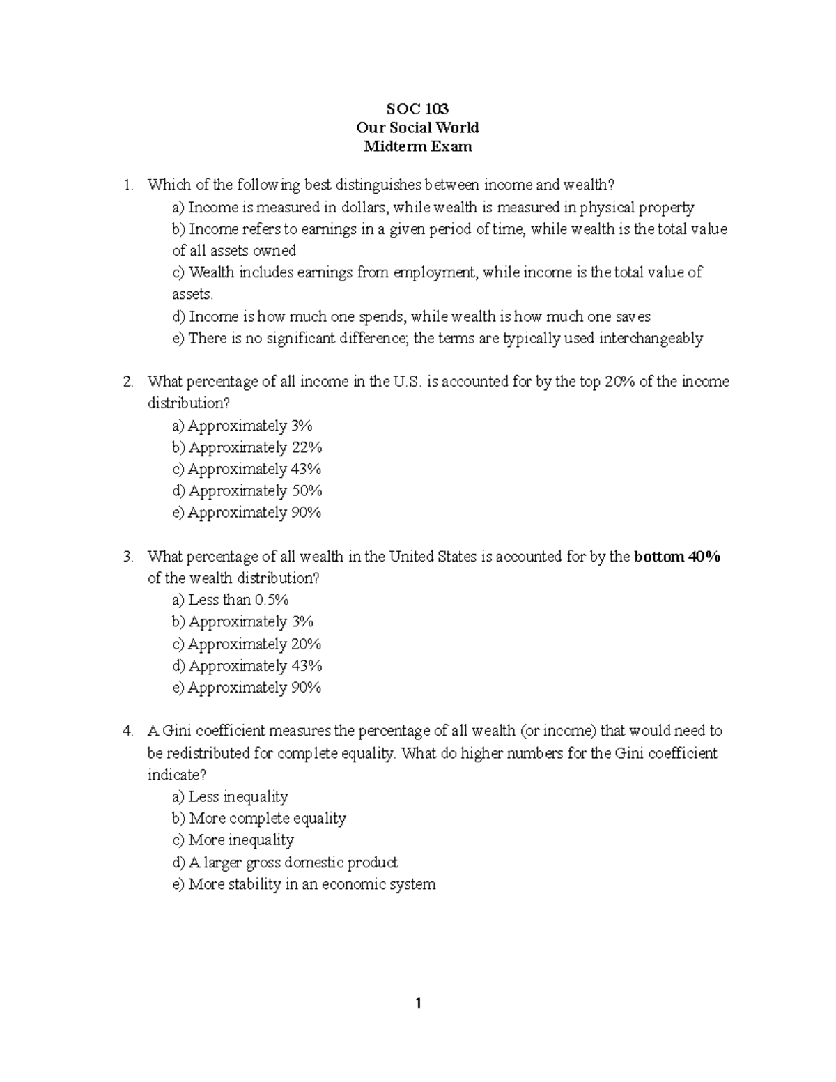 SOC 103: Our Social World Midterm Exam Study Guide - Studocu