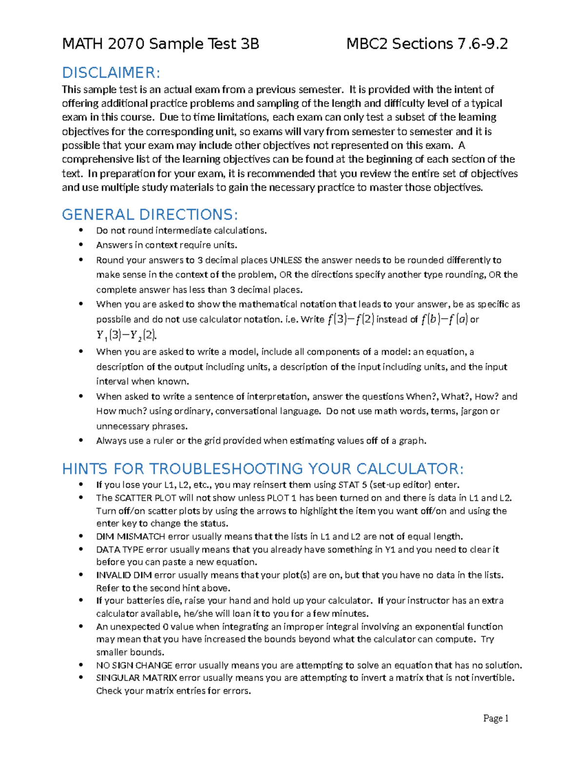 Math 2070 Sample Test 3B (7.6-9.2) Latex - DISCLAIMER: This sample test ...