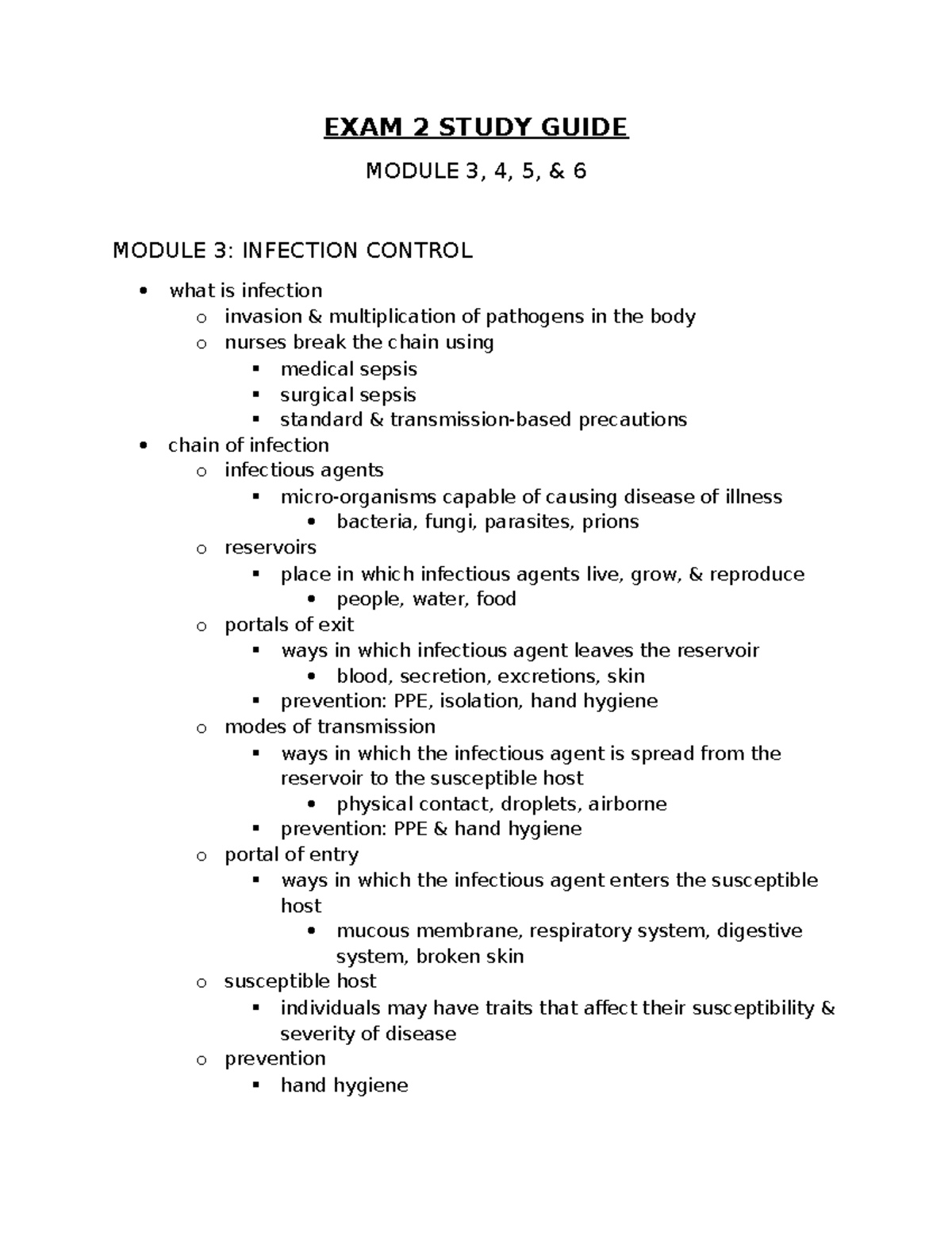 EXAM 2 STUDY GUIDE: Infection Control, Hygiene, and Mobility - Studocu
