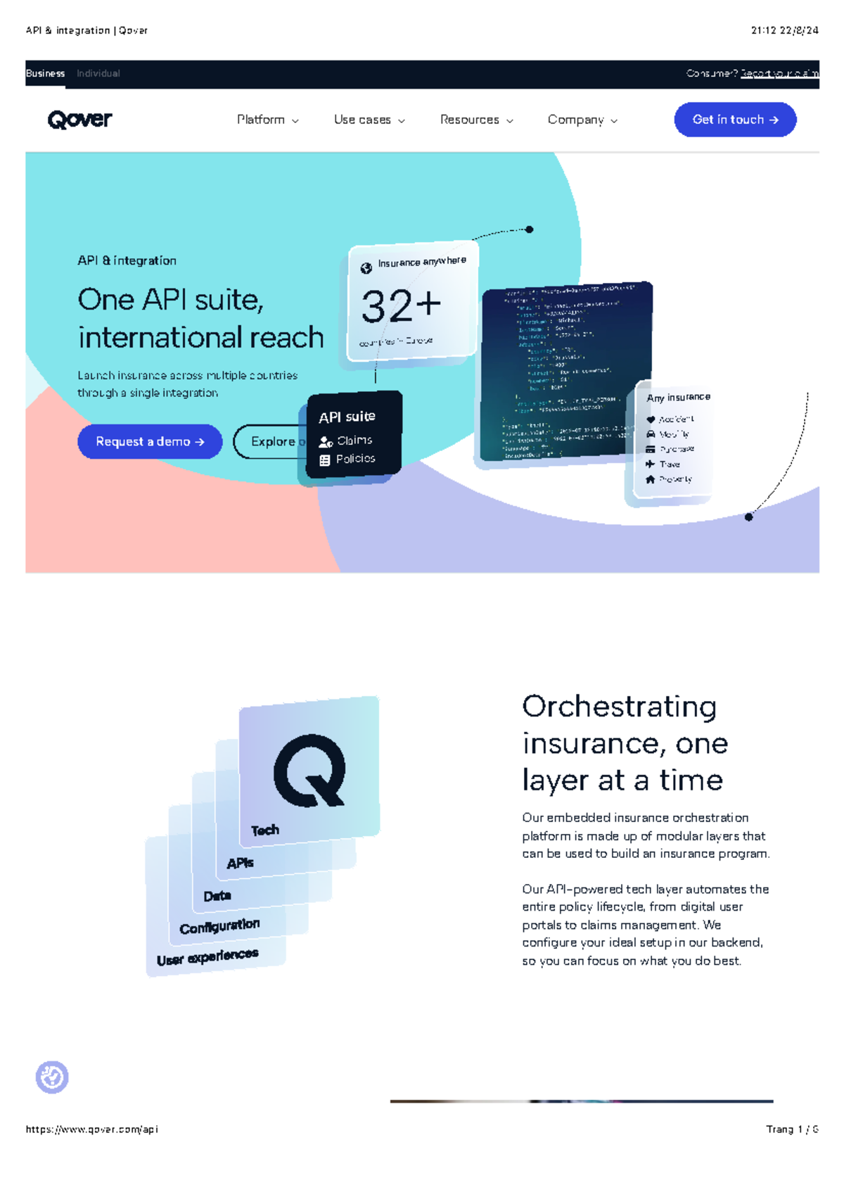 API & integration Qover - Business Individual Consumer? Report your ...