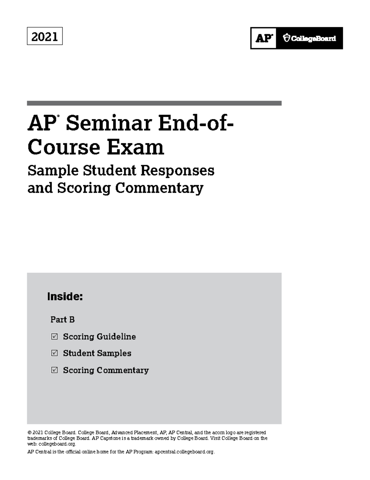 2021 AP Seminar Exam: Part B Scoring Guidelines & Student Samples - Studocu