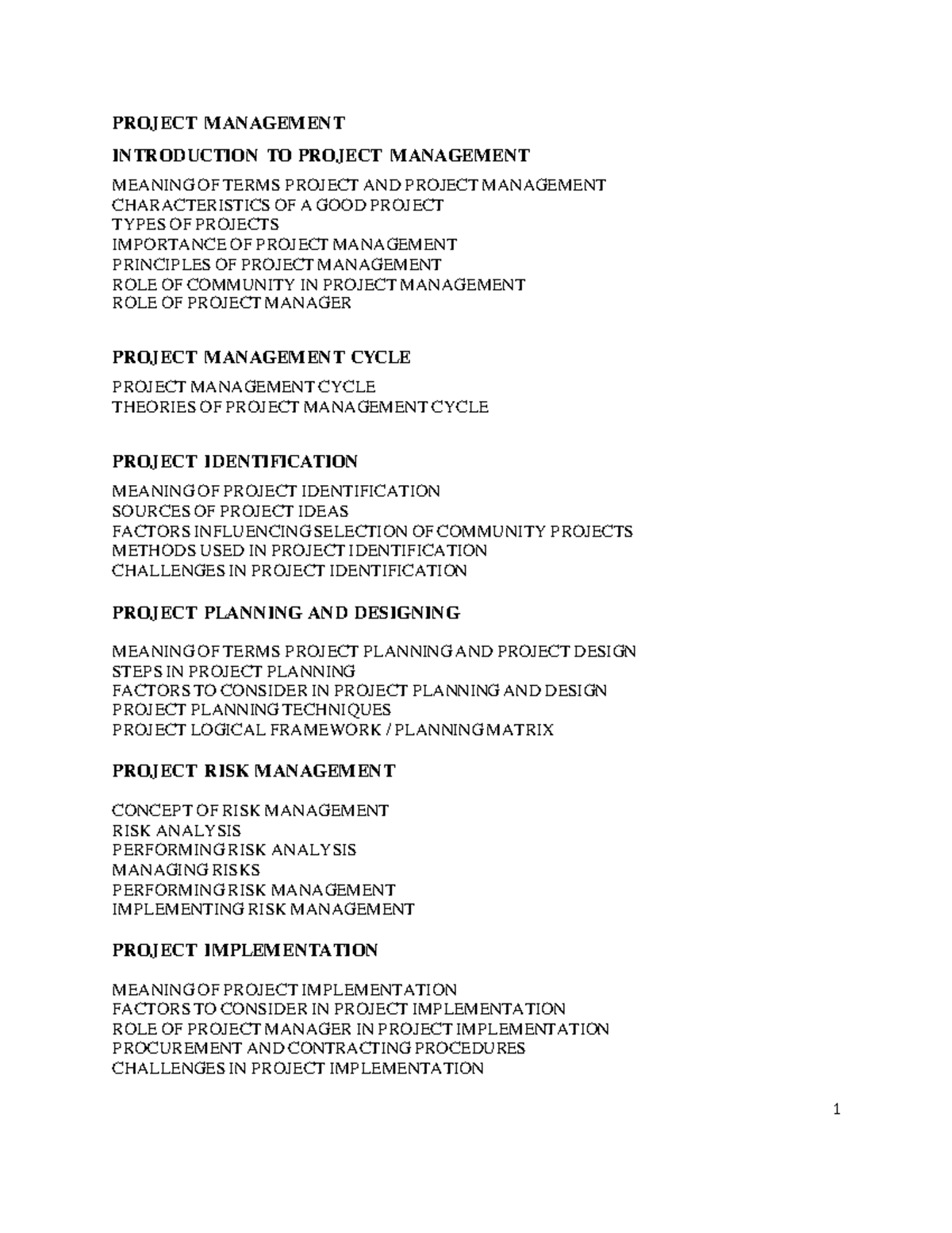 Project Management - PROJECT MANAGEMENT INTRODUCTION TO PROJECT ...