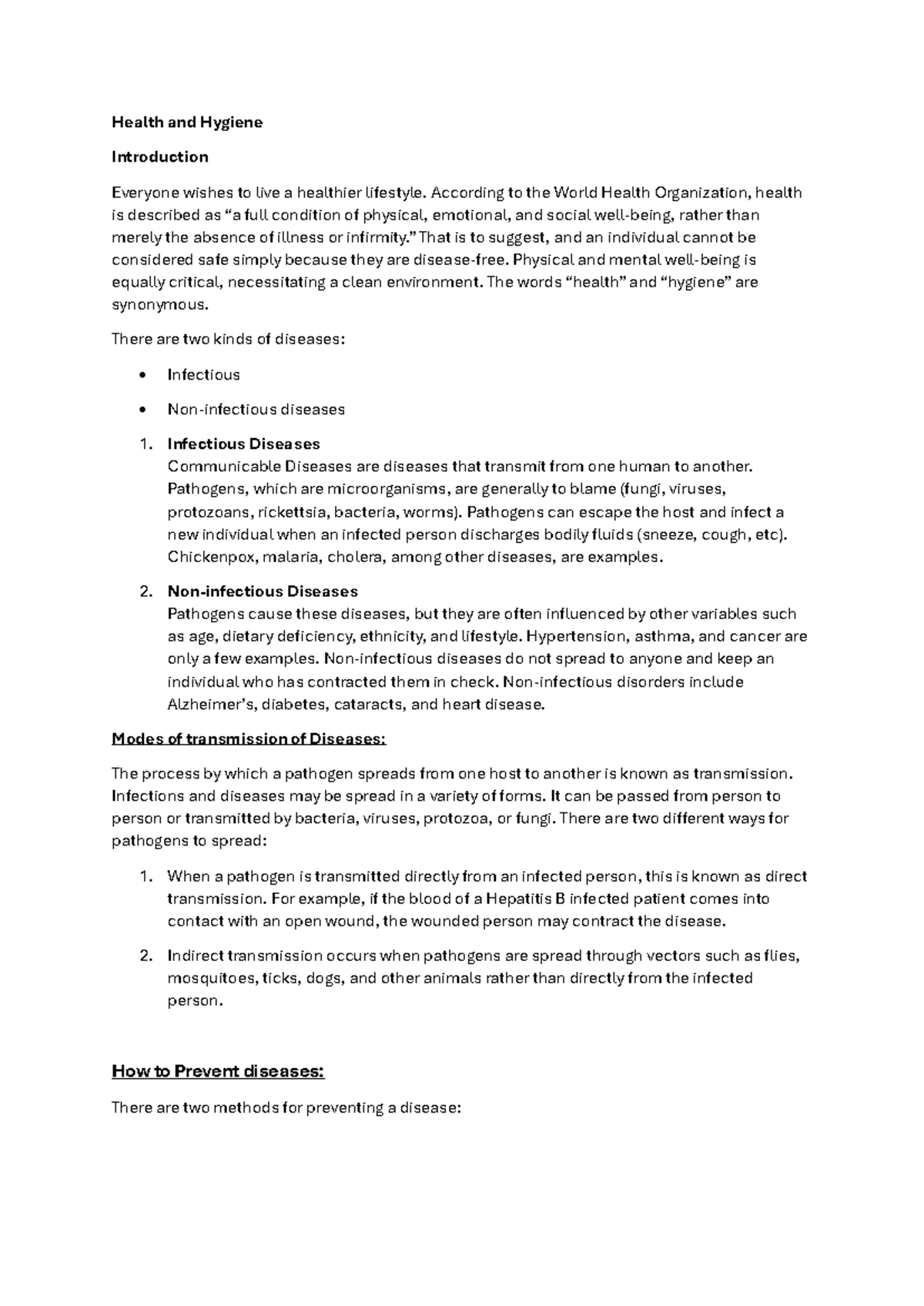 Health and Hygiene Overview: Understanding Diseases and Prevention ...