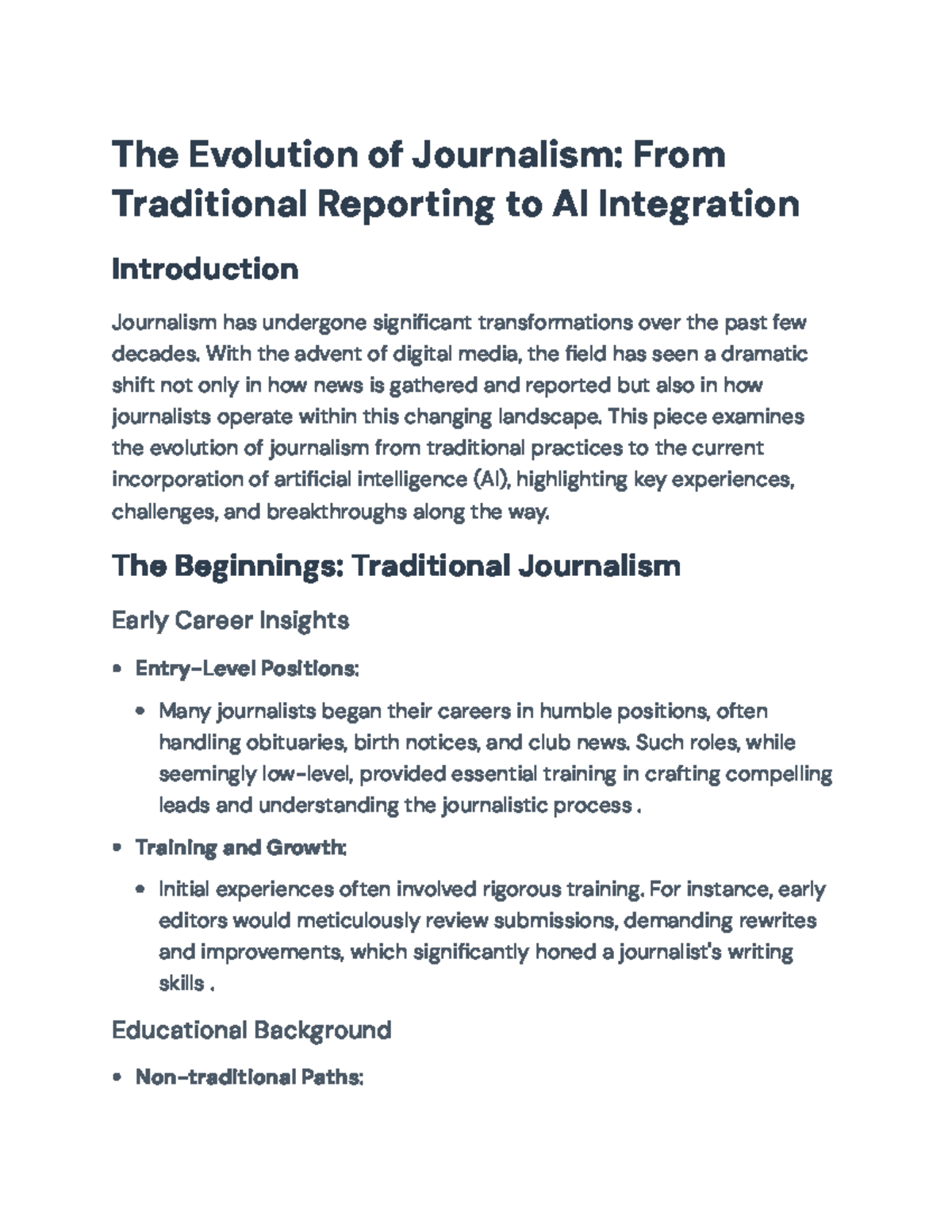 The Evolution of Journalism: Traditional Practices to AI Integration ...
