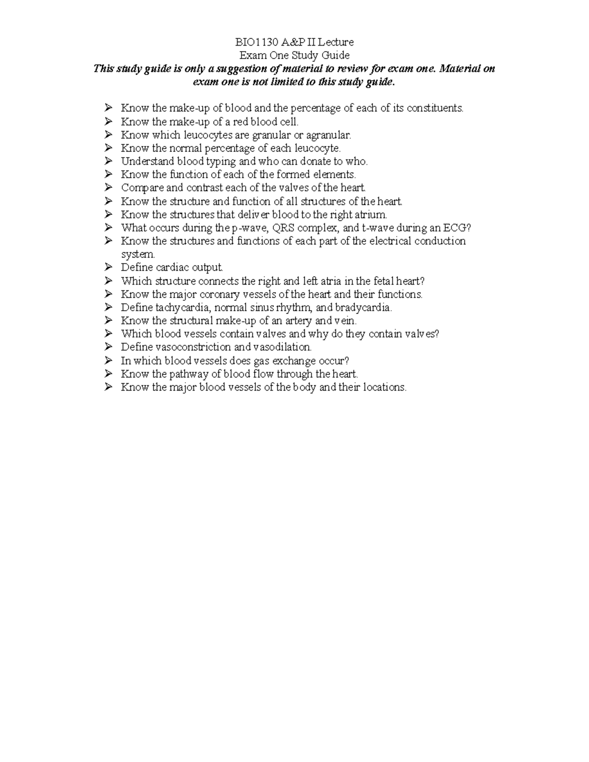 BIO1130 II Exam 1 Study Guide: Key Concepts & Review - Studocu