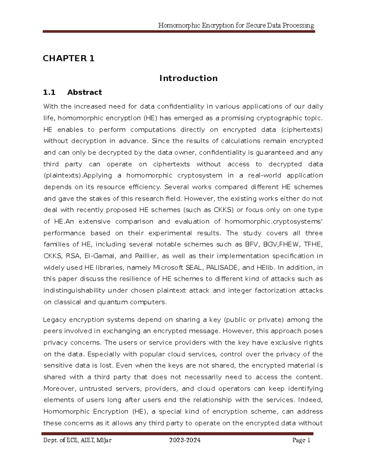Report on homomorphic encryption - Copy - CHAPTER 1 Introduction 1 ...
