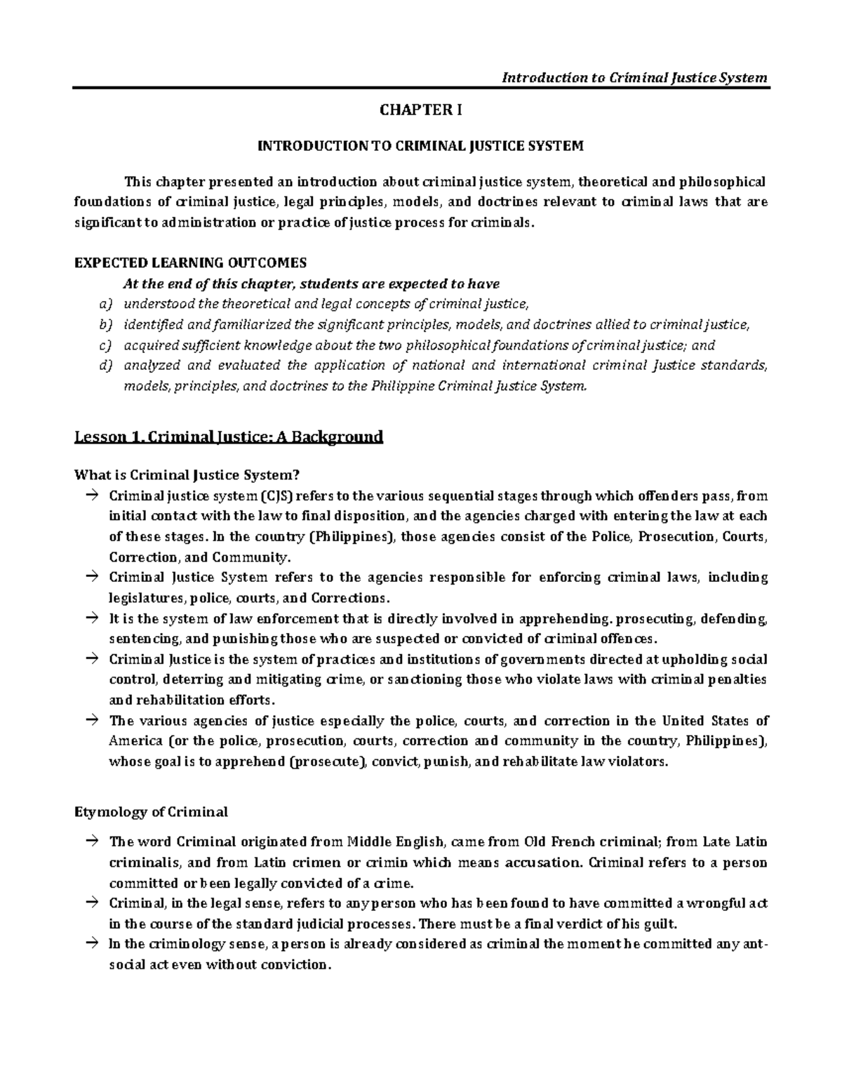 Chapter 1: Introduction to the Criminal Justice System (CJS) - Studocu
