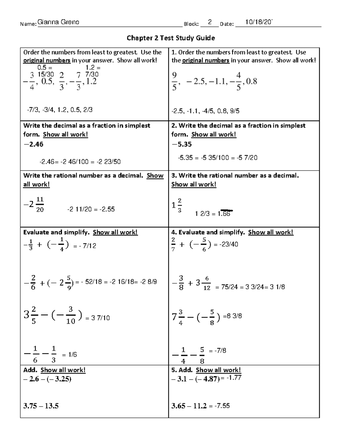 Honors Math Chapter 2 Test Study Guide - Studocu
