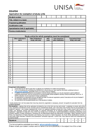 Unisa-DSAR04 - jog in - DSAR Application for exemption of study 