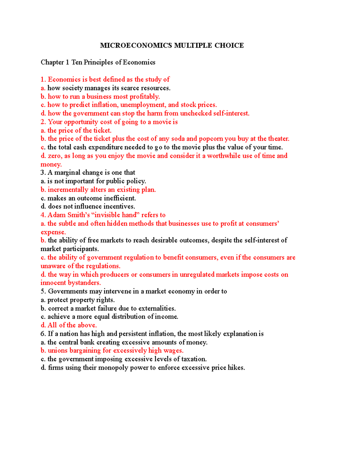 Microeconomics MC Questions: Chapter 1-14 Review Notes - Studocu