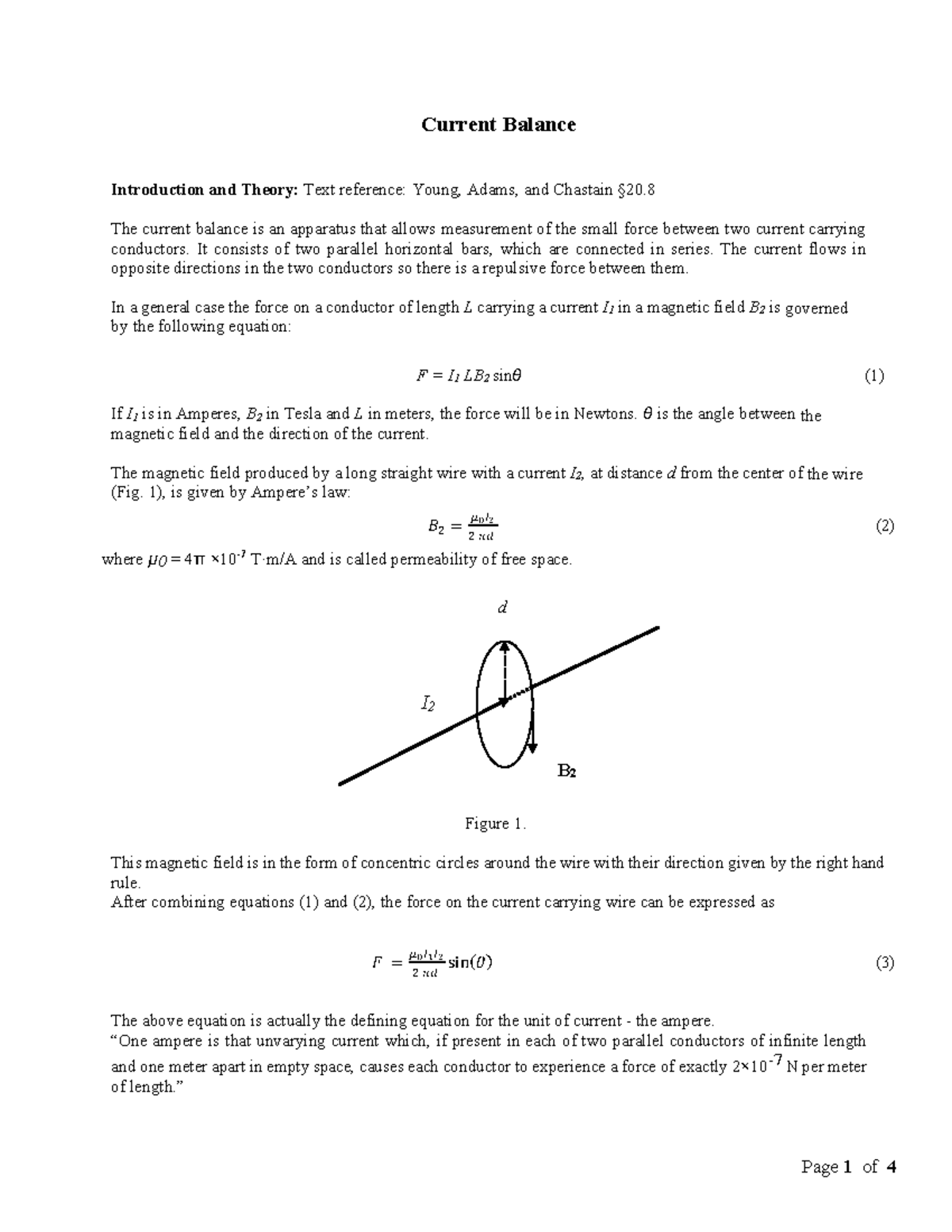 PHY114 Current Balance: Theory, Procedure, and Experiment Results - Studocu
