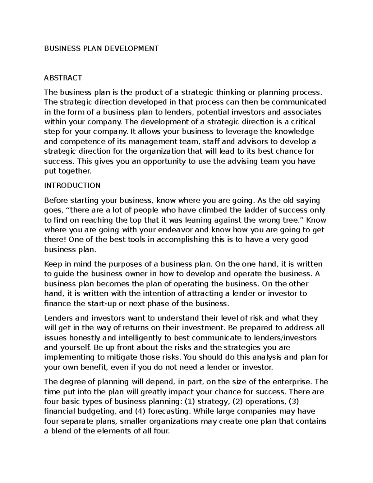BUS 101: Business Plan Development Guide and Presentation Tips - Studocu