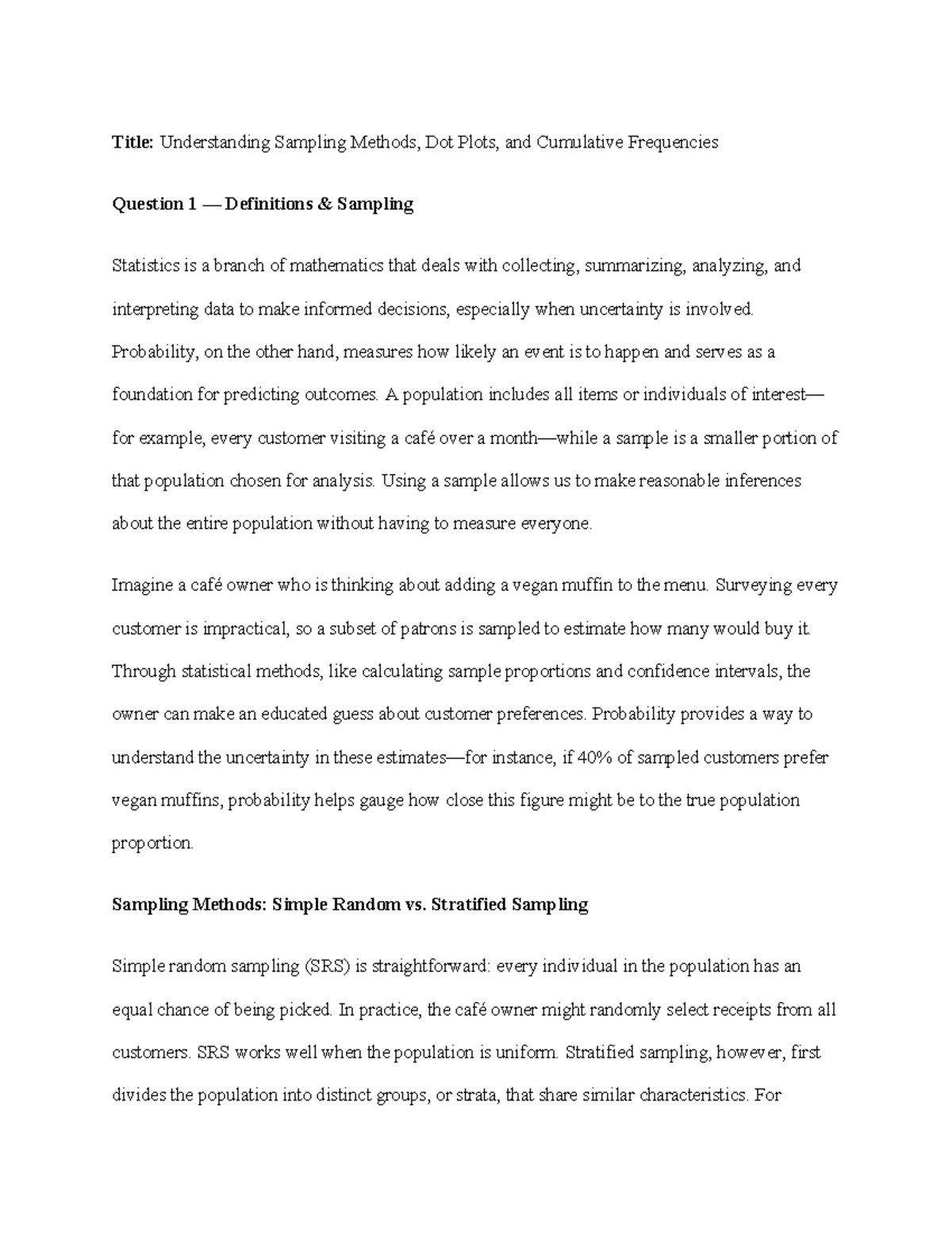Understanding Sampling Methods and Dot Plots in Statistics (STAT 7-3 ...