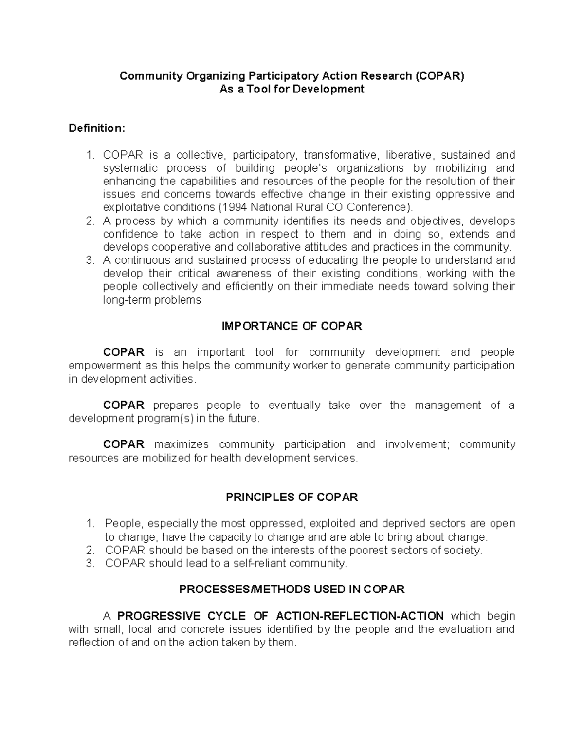 COPAR: Community Organizing Participatory Action Research Overview ...