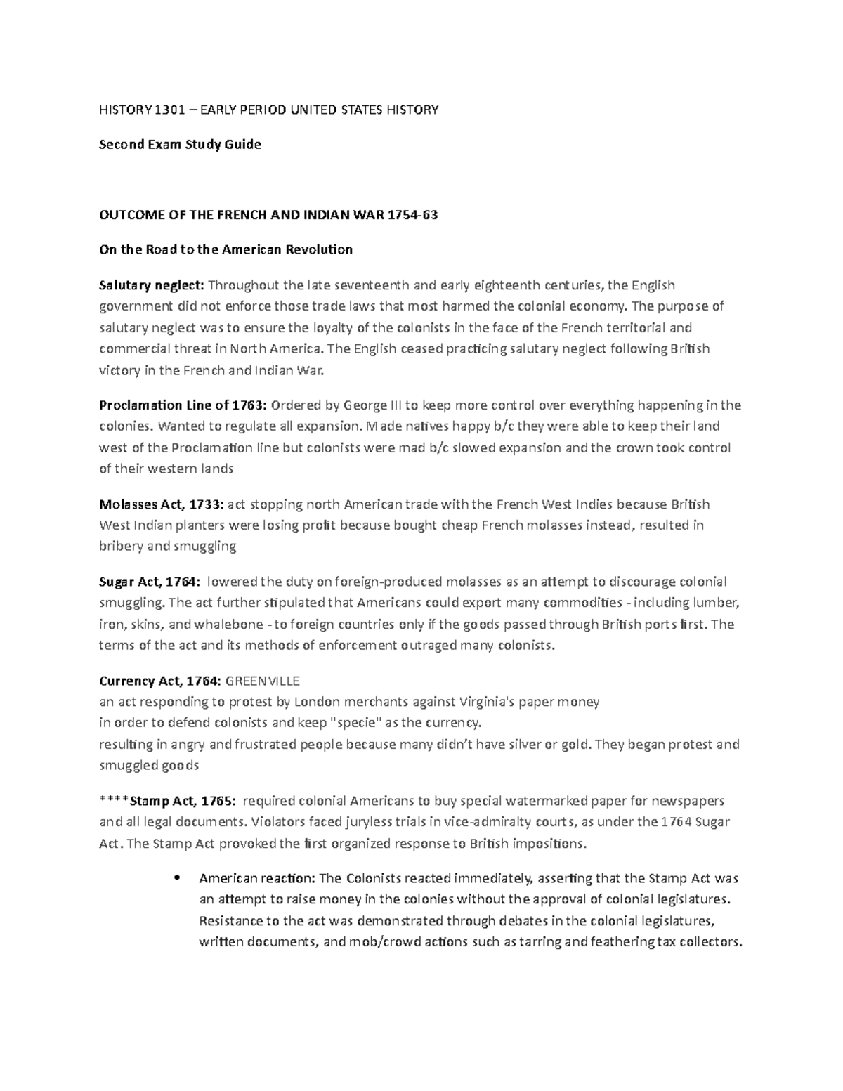HISTORY 1301 Second Exam Study Guide: USA Pre-1877 Overview - Studocu