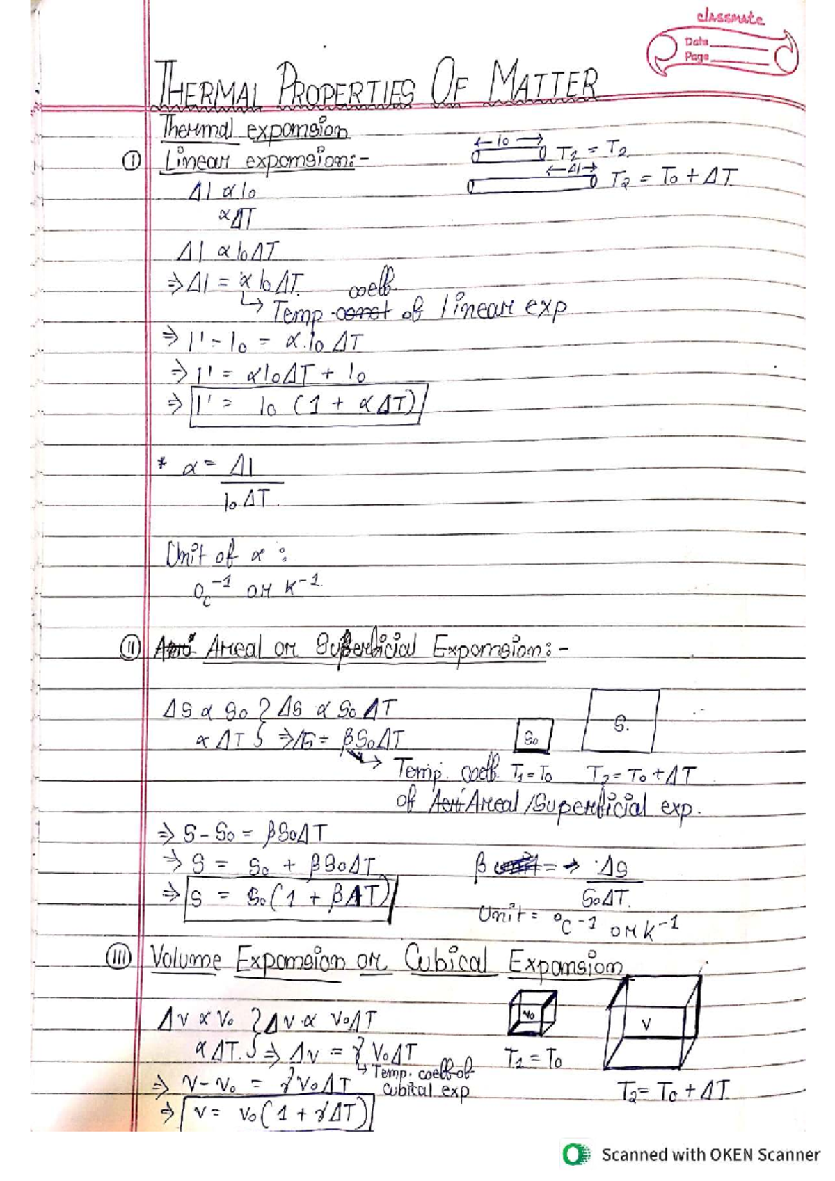 Thermal Properties of Matter: Classmate Data Page (THERMAL 101) - Studocu