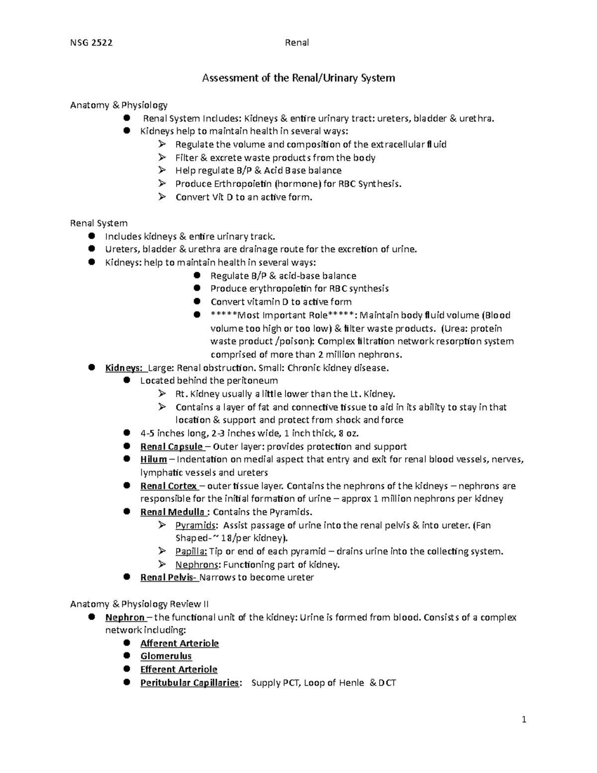 Exam 2 Renal System Study Notes for Nursing 101 - Studocu