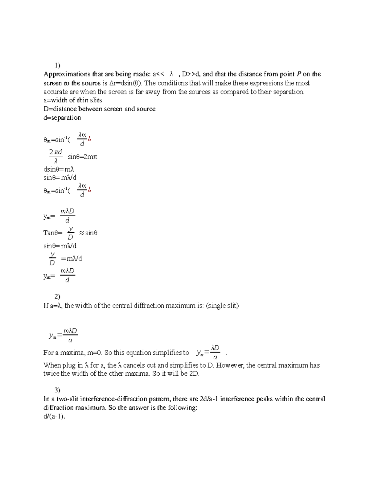 O1 Lab assignment - 1) Approximations that are being made: a d, and ...