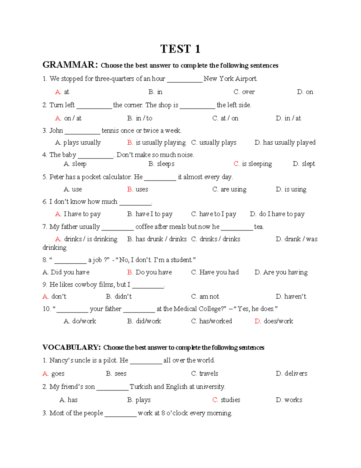 Test 1 and Test 2 Review for English Grammar and Vocabulary - Studocu