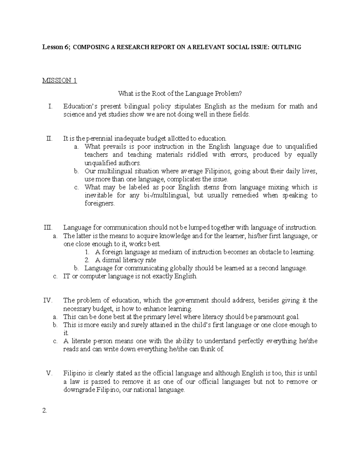 Lesson: Composing a research report on a relevant social issue - Studocu