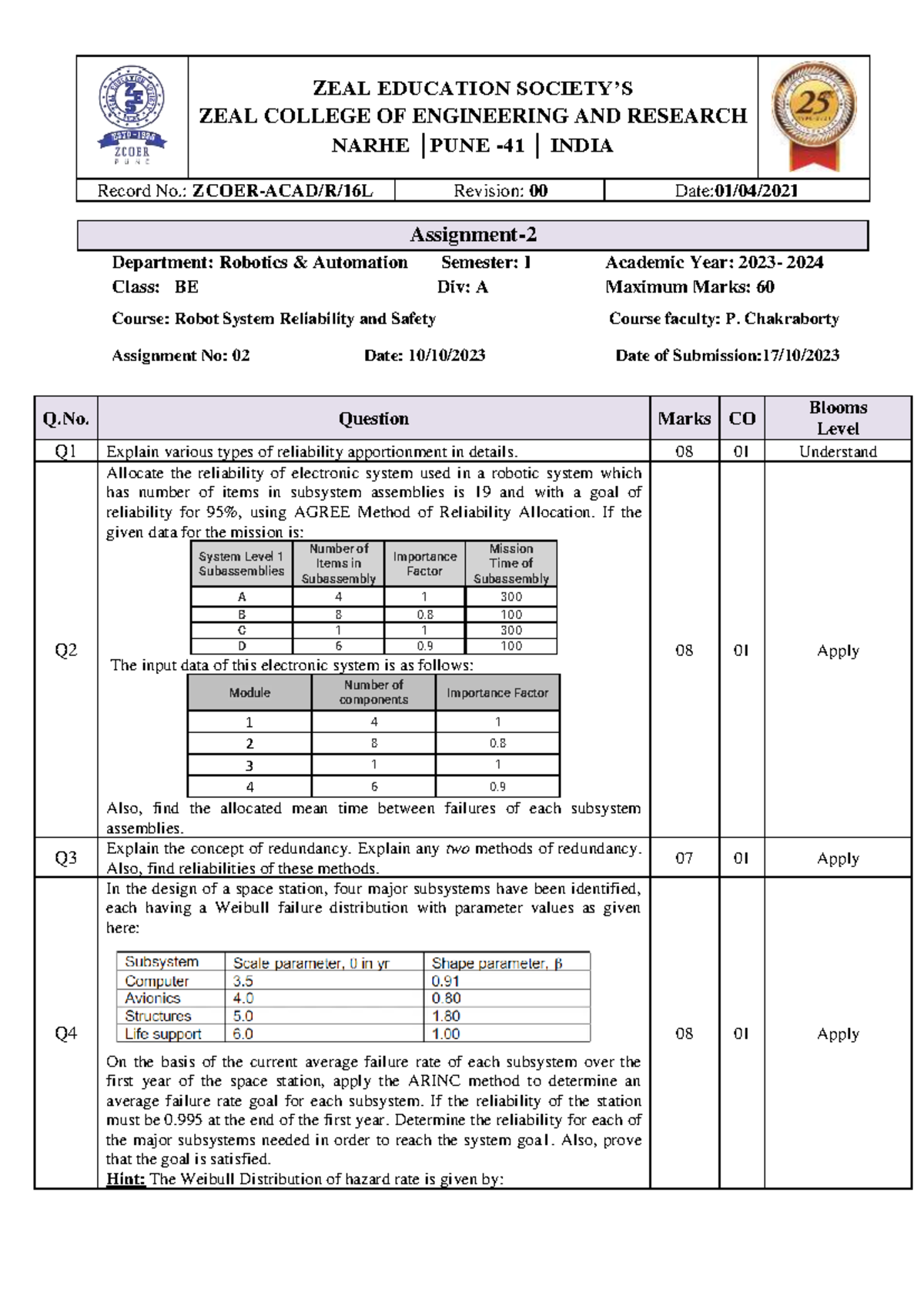 2023-24 RSRS Assignment 2: Reliability Techniques in Robotics Systems ...