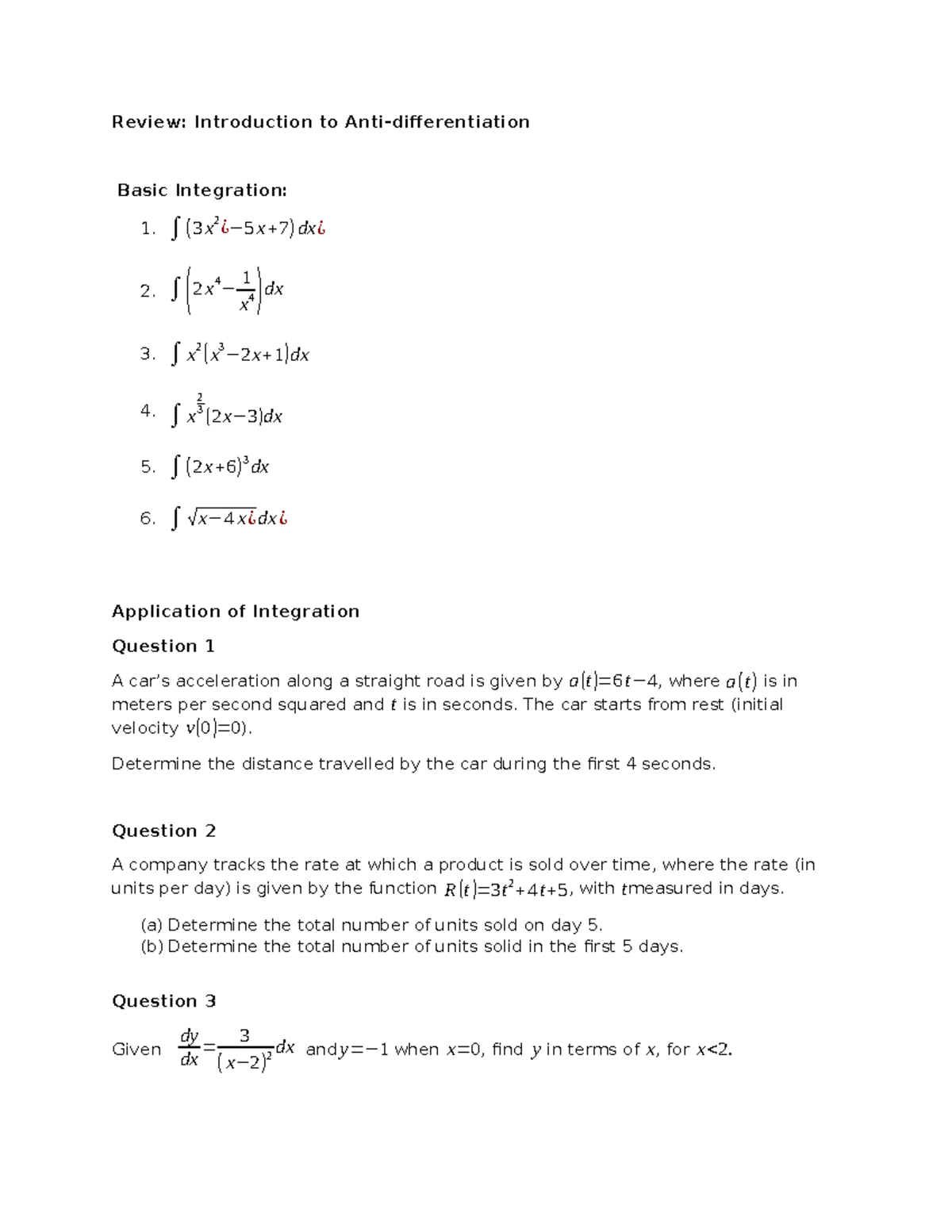 Review: Basic Integration Concepts and Applications (MATH 101) - Studocu