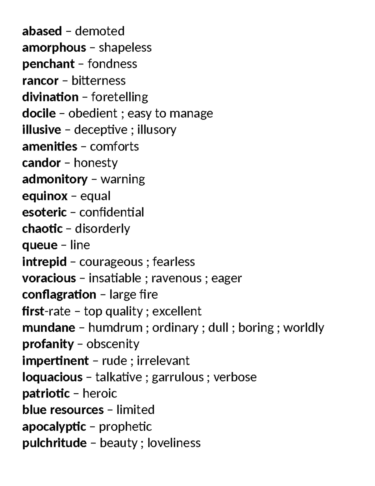 Definition of words - abased – demoted amorphous – shapeless penchant ...