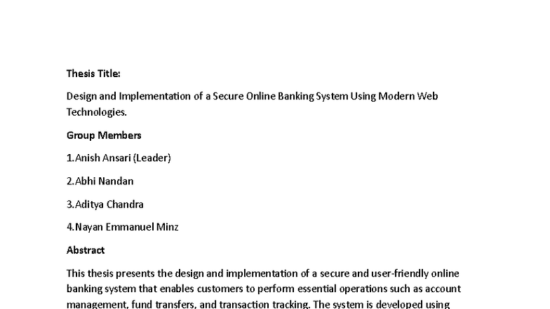 Thesis: Secure Online Banking System Design Using Python & MySQL - Studocu