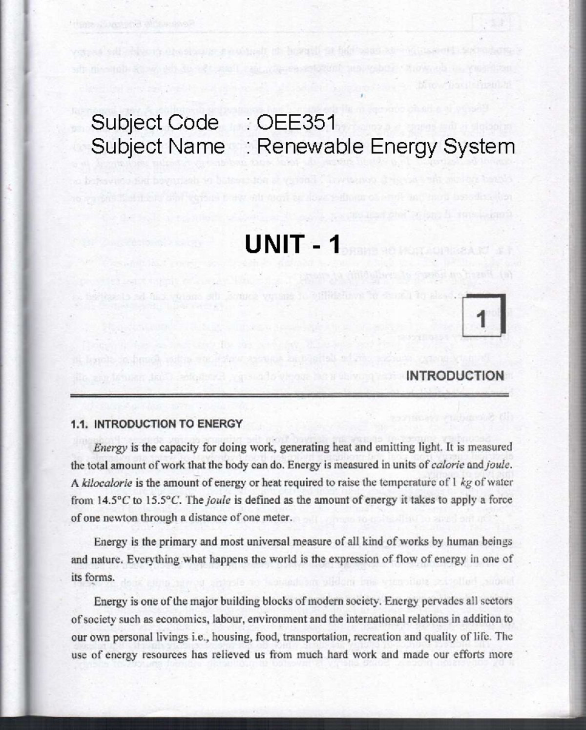 Unit 1: Renewable Energy Systems Notes and Key Concepts - Studocu