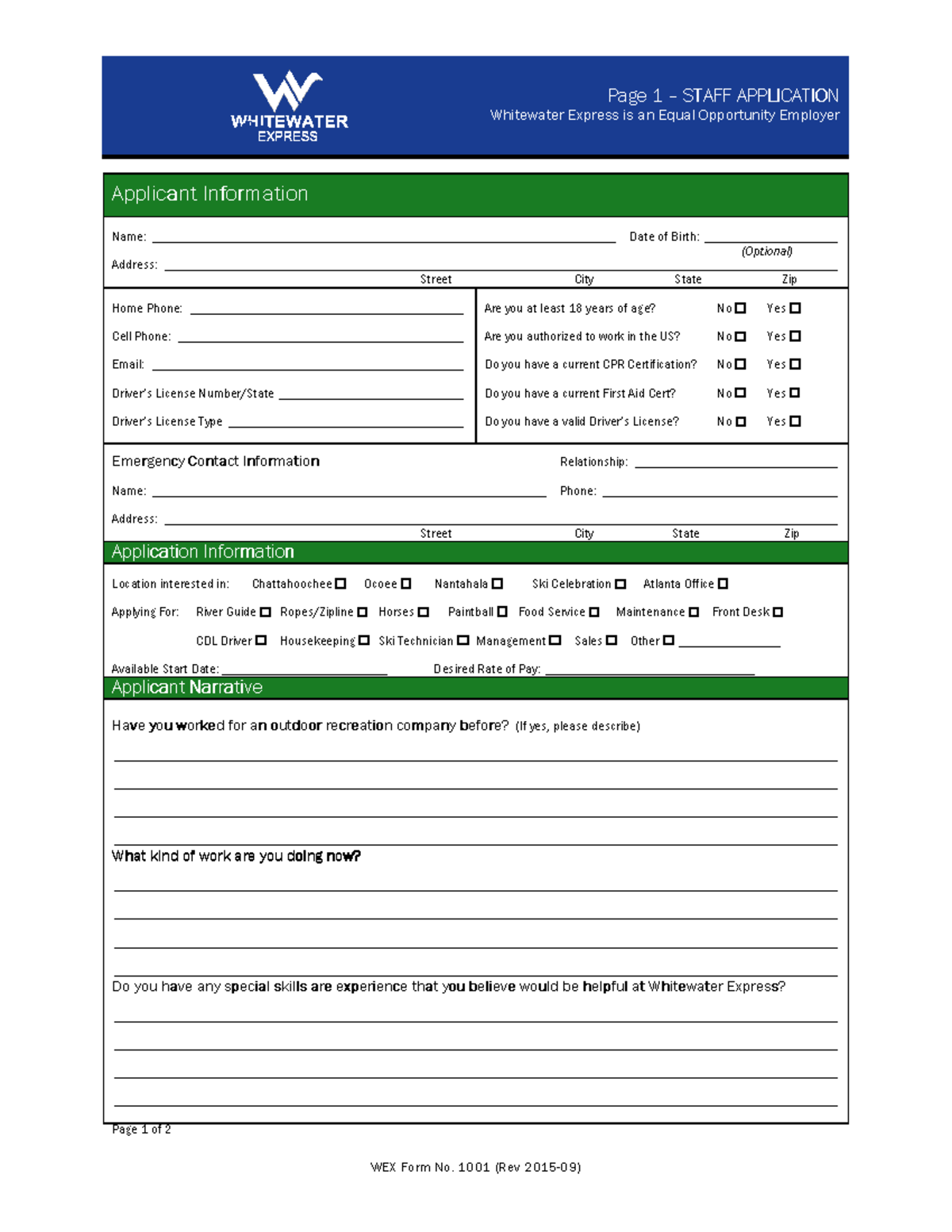 1001 Staff Application fillable - WEX Form No. 1001 (Rev 2015-09) Page ...