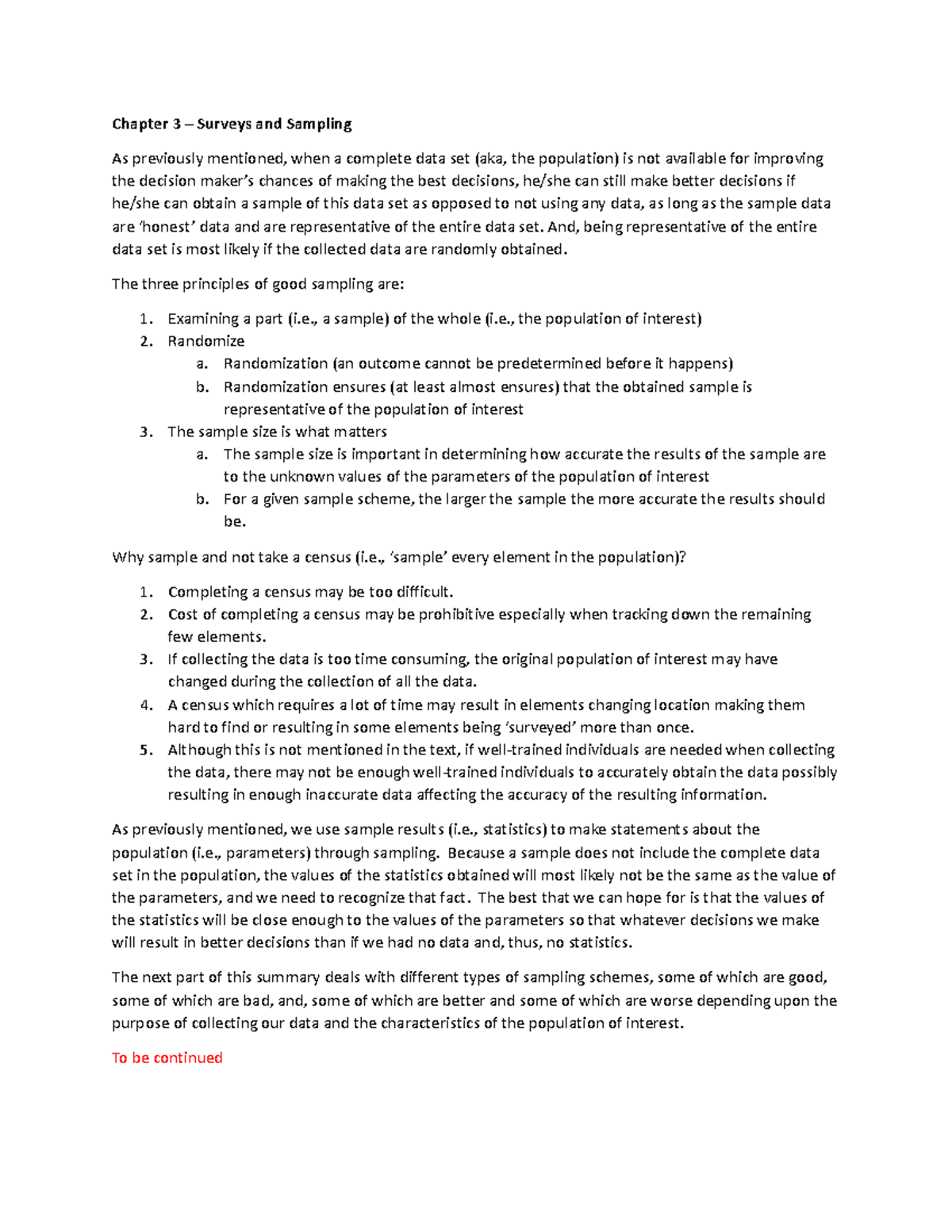 Ch 3, Sampling, Sept. 29th - Chapter 3 – Surveys and Sampling As ...