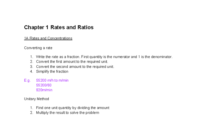 Condensed Maths Notes - Chapter 1 Rates and Ratios 1A Rates and ...