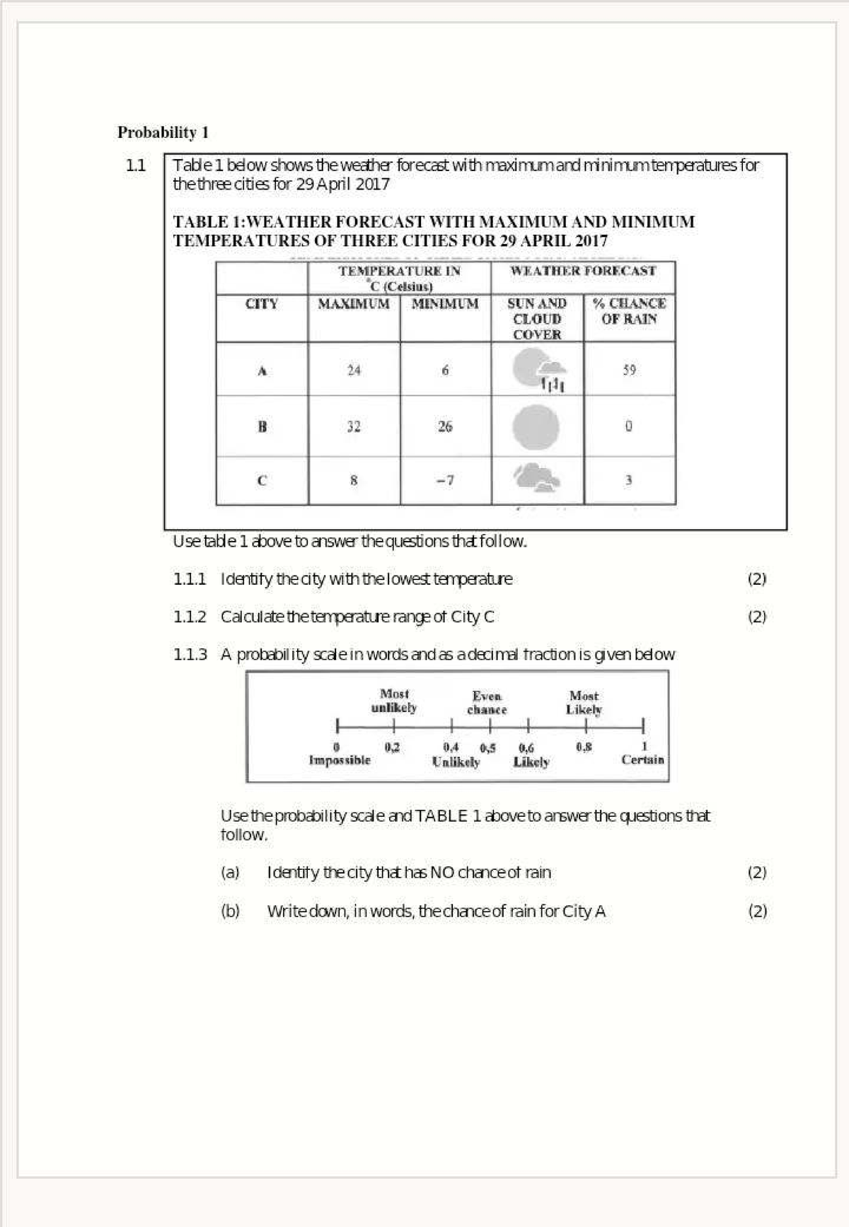 Probability Study Guide ENG-1: Weather Forecasts and Probabilities ...