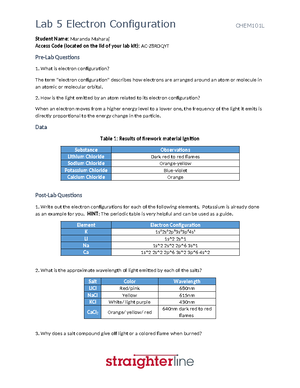 CHEM 101 LAB 2 - LAB WORK - Student Name: Access Code (located on the ...