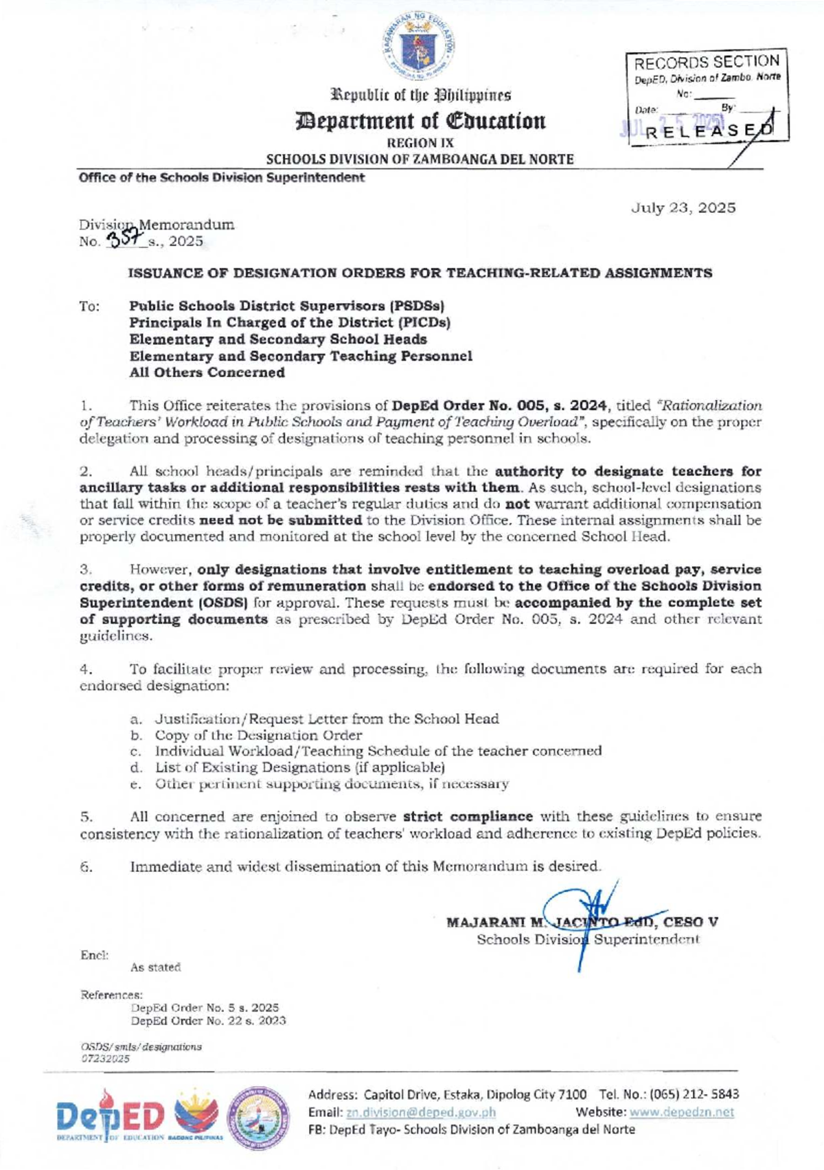 DepEd Memorandum No. 160, s. 2025: Designation Orders for Assignments ...