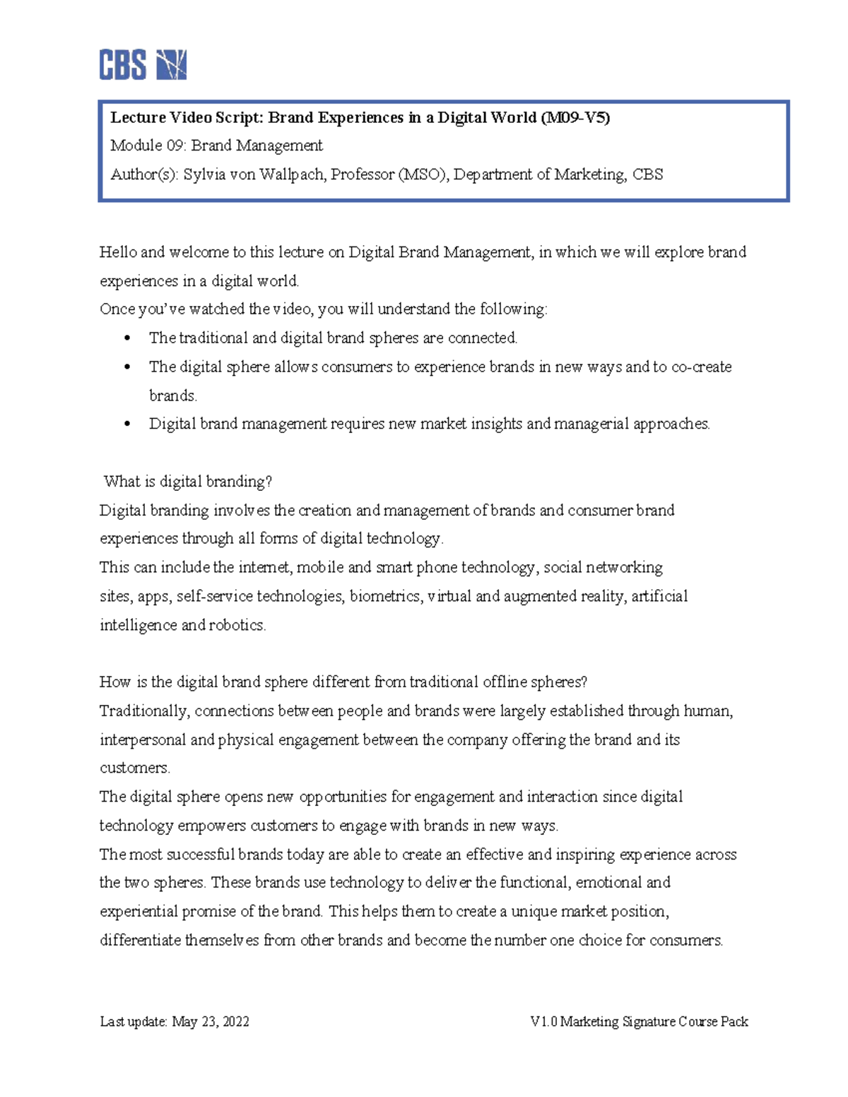 M09 Lecture Script: Digital Brand Management & Consumer Journeys - Studocu