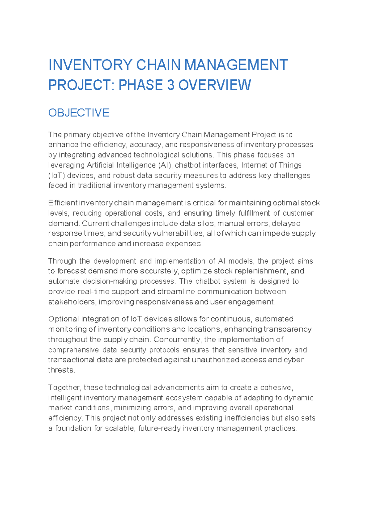 Inventory Chain Management Project: Phase 3 AI & IoT Integration ...