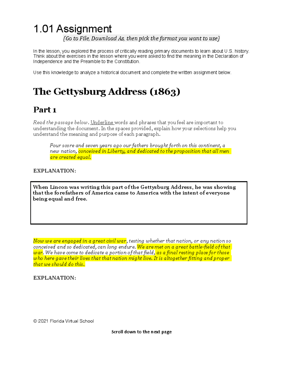 Analyzing Lincoln's Gettysburg Address - U.S. History Assignment V21 1. ...