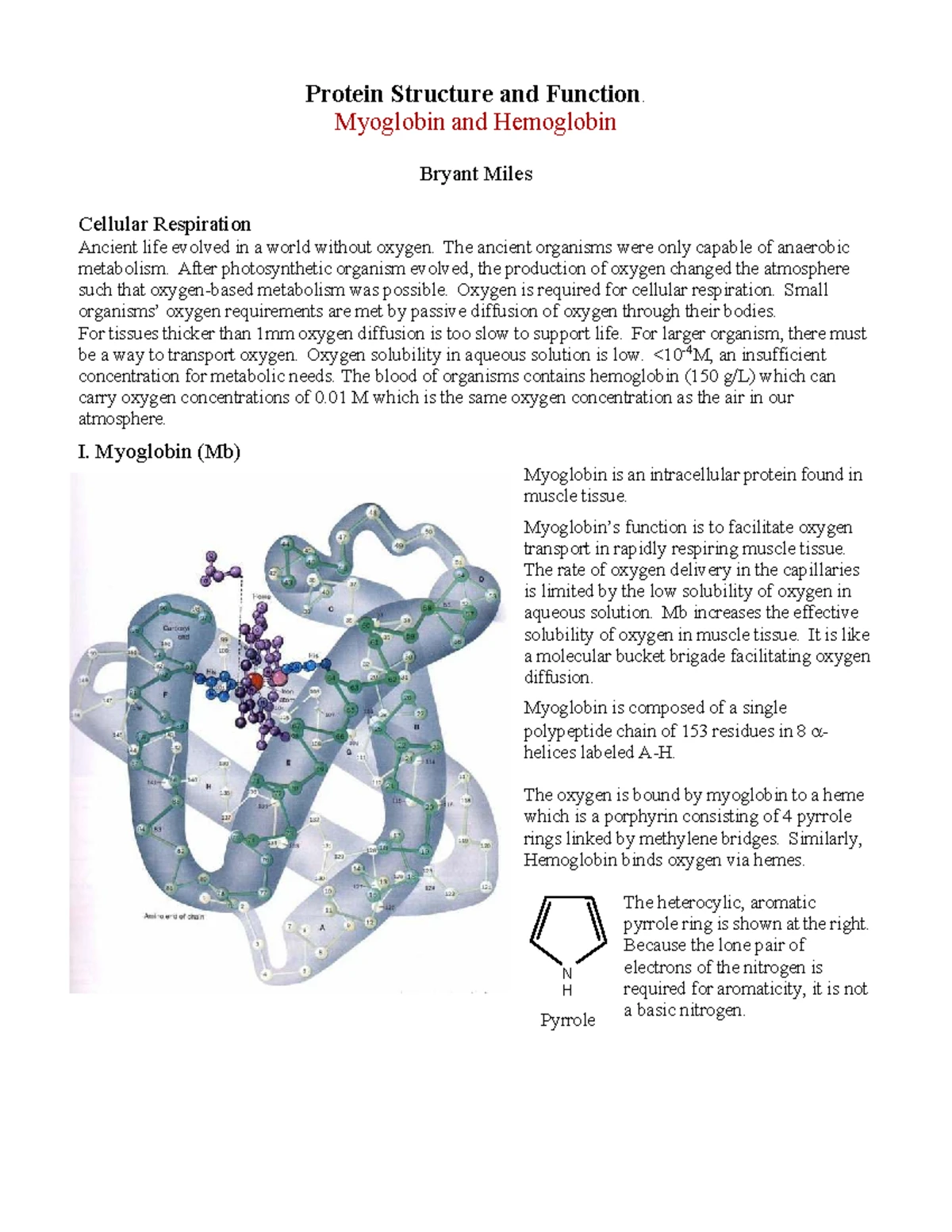 Hemoglobin and Myoglobin: Structure, Function, and Physiology (BIO