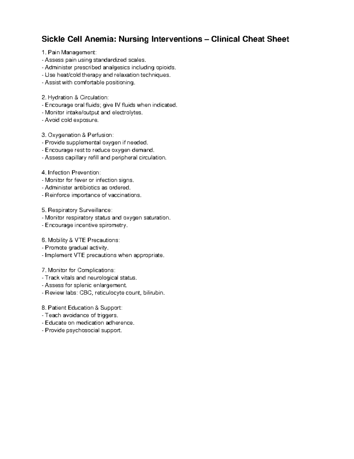 Nursing Interventions for Sickle Cell Anemia: Clinical Cheat Sheet ...