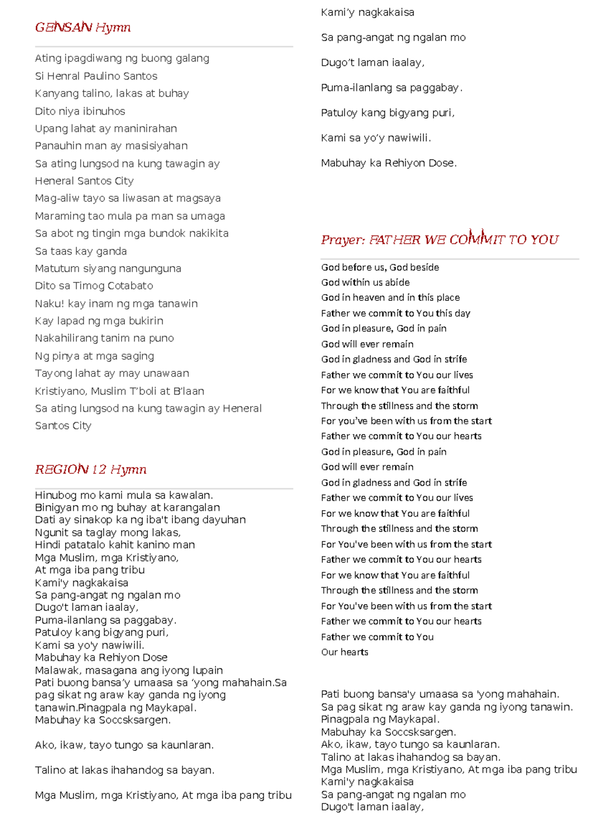 Batch 23 24 Hymns And Songs Lyrics For Heneral Santos City Studocu