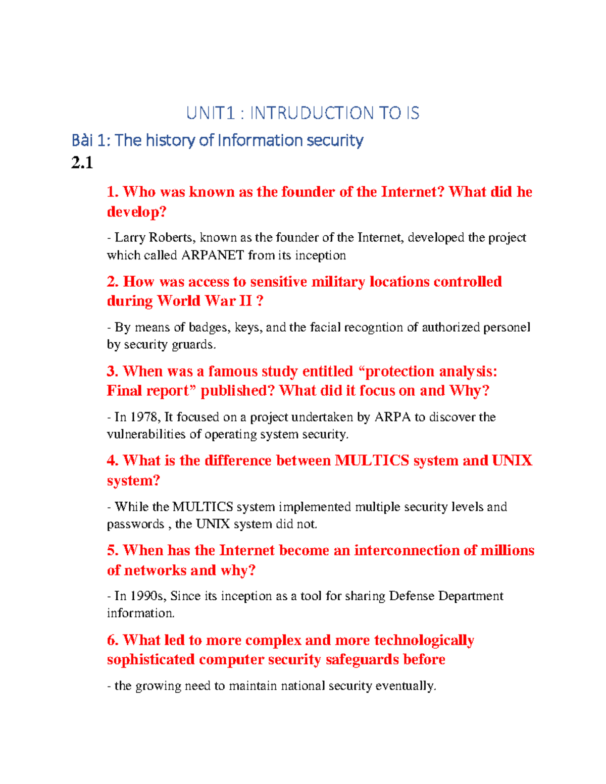 UNIT 1: Introduction to Information Security - Key Concepts and History ...