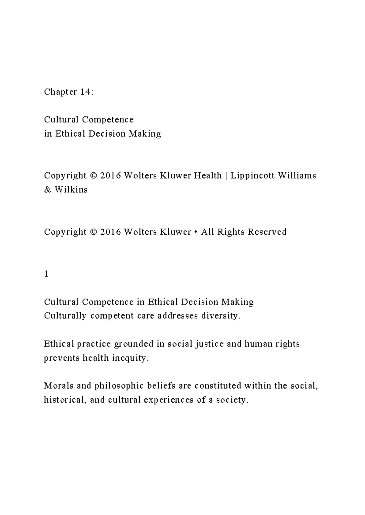 Chapter 14: Cultural Competence in Ethical Decision Making - Studocu