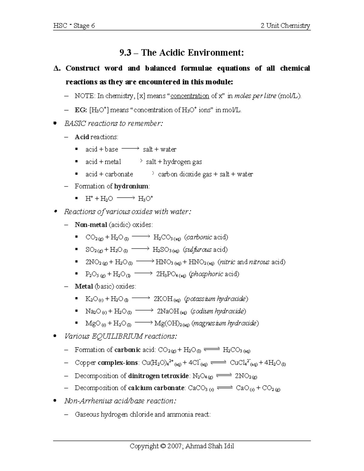 Chemistry 1411739469 2013 Acid-Base Reactions and Equilibrium Notes ...